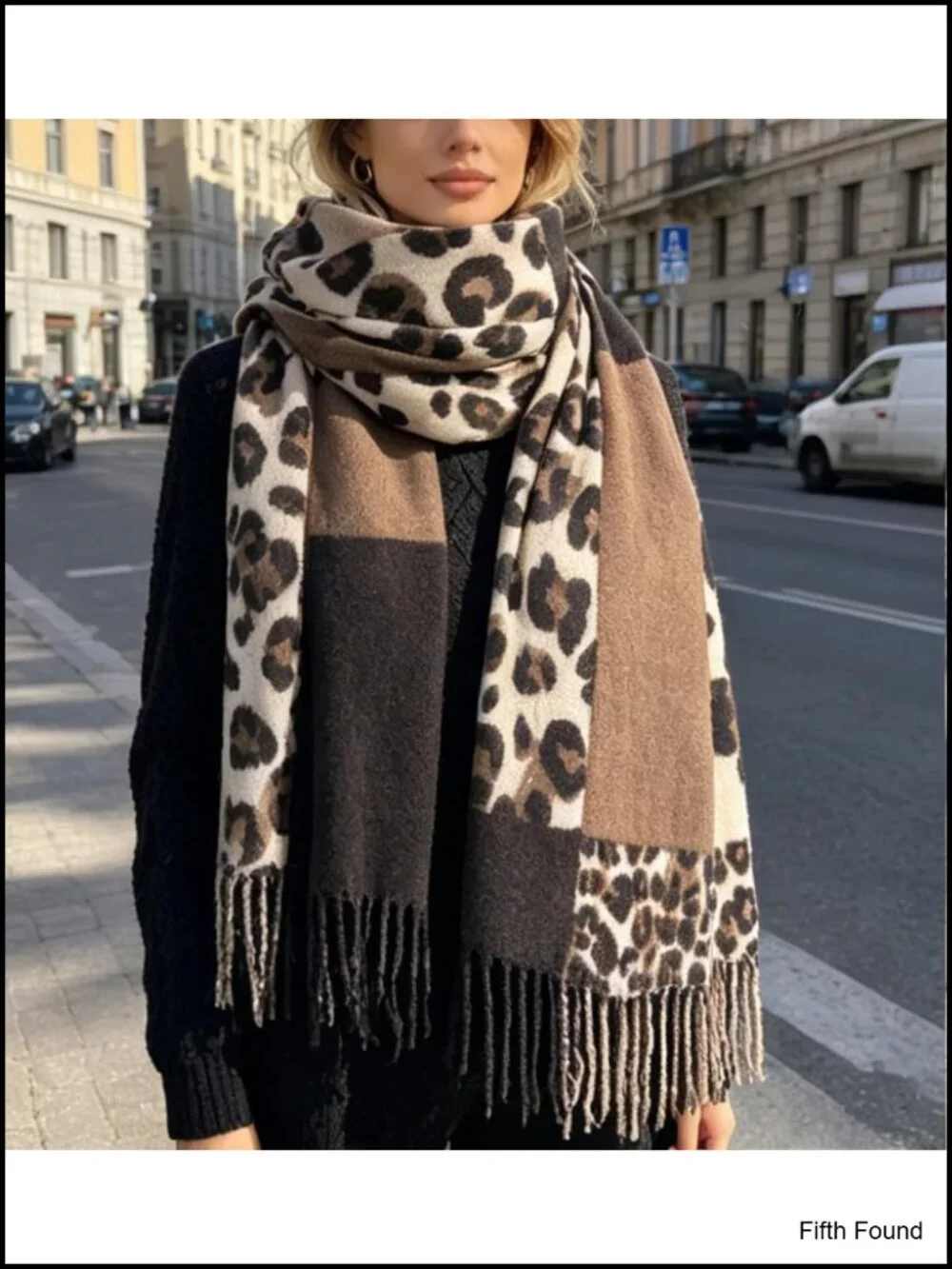 Oversize Leopard Print Tassel Scarf Shawl Wrap for Women Winter Warm